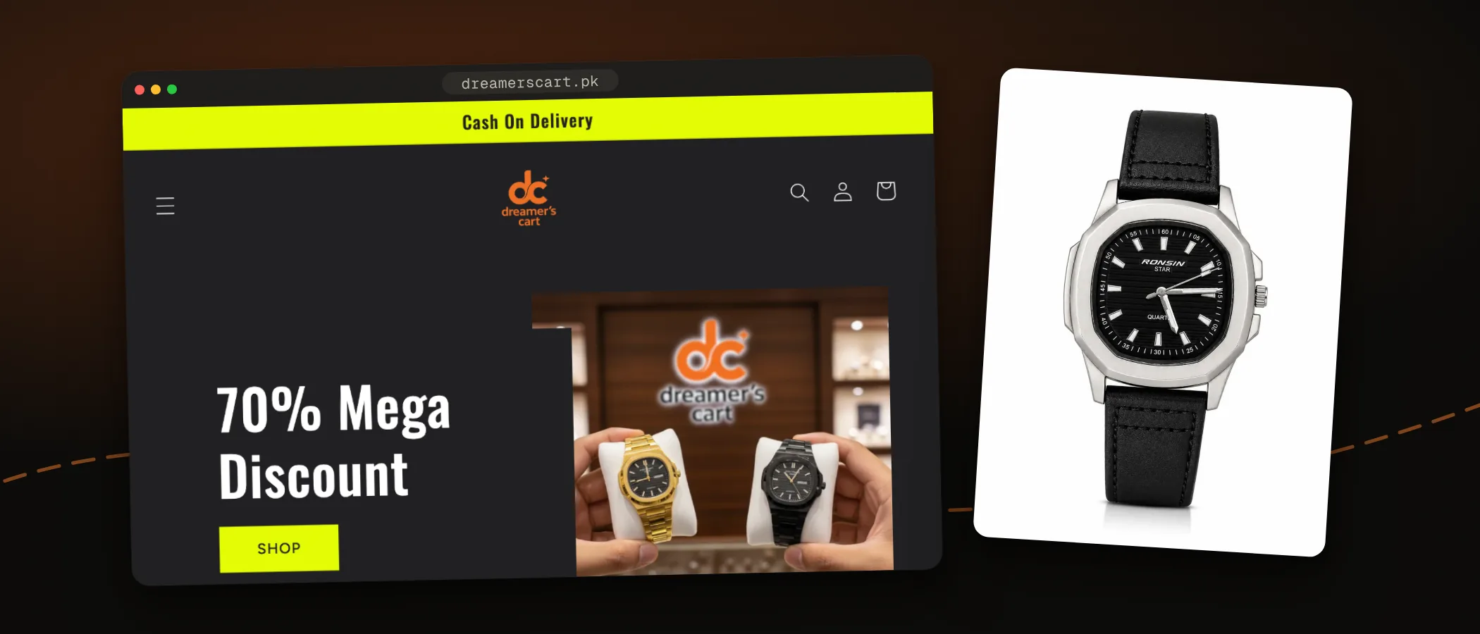 Dreamers Cart Shopify store and watch