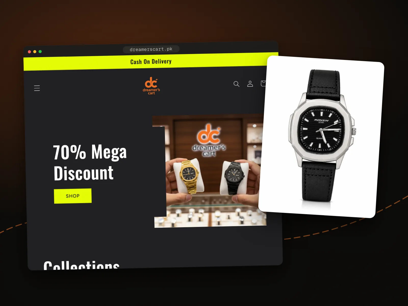 Dreamers Cart Shopify store and watch