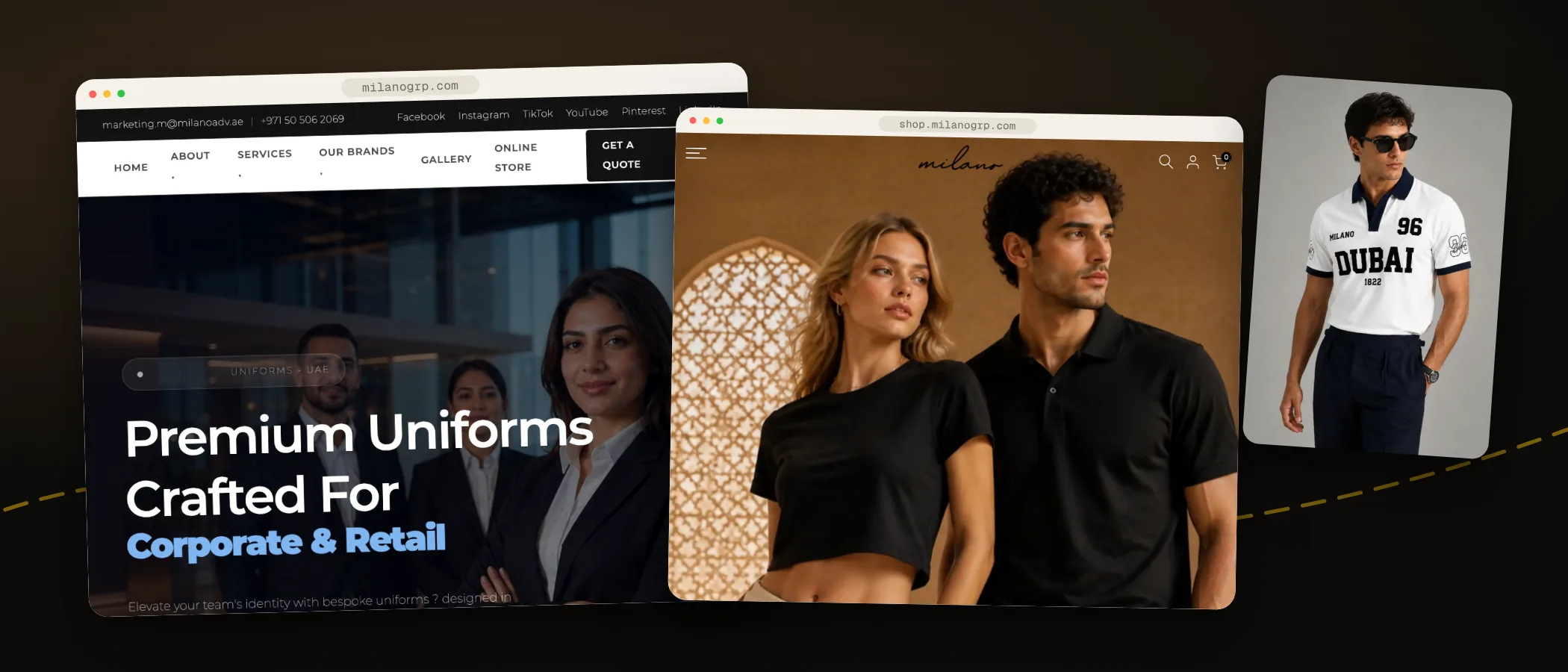 Milano Group corporate website, online store and polo shirt